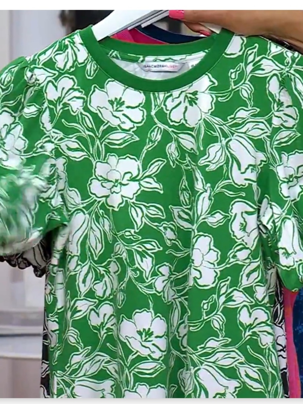 Isaac Mizrahi Live! Printed A-La-
Modal Puff Sleeve Top Green Floral Size 1X